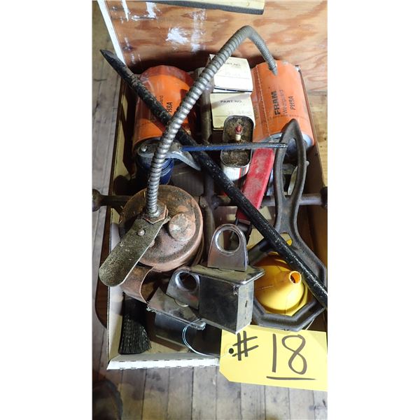 OIL FILTERS, OIL FILTER WRENCH, TRUCK BOX TIE DOWNS & MISCELLANEOUS