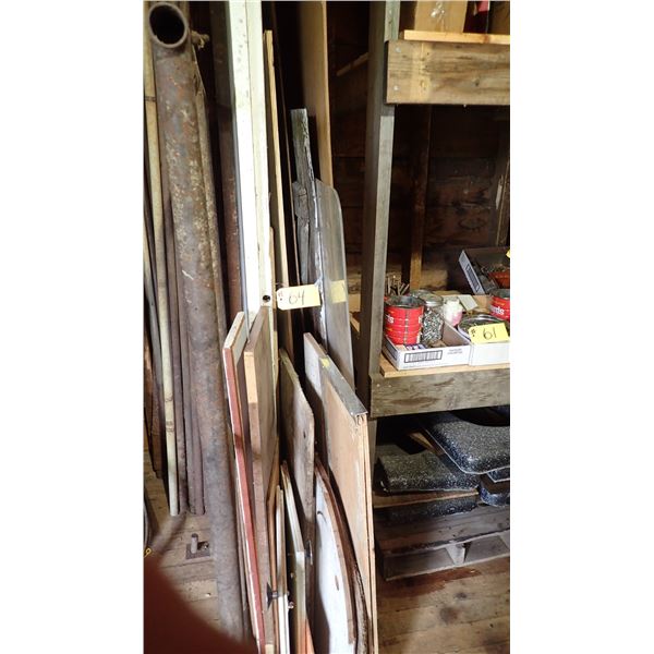 2 PASSAGE DOORS, OLD BARN DOOR & VARIOUS PLYWOOD SHEETS