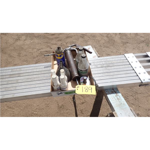 GREASE GUN, FUNNEL, GAS LINE ANTIFREEZE, BRAKE FLUID, MAGNET HEATER & WD40