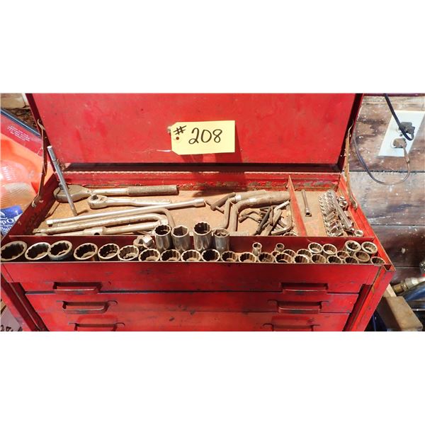 SNAP-ON TOOLBOX THREE DRAWER C/W SOCKETS, WRENCHES, PLIERS, SCREWDRIVERS, DRILL BITS, FILES ETC.