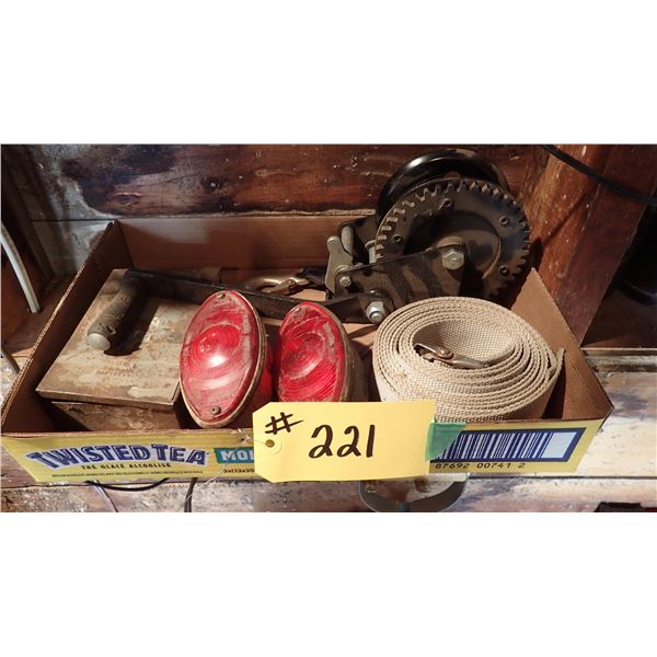 OLD TAIL LIGHTS, STRAP WINCH & DRILL BITS