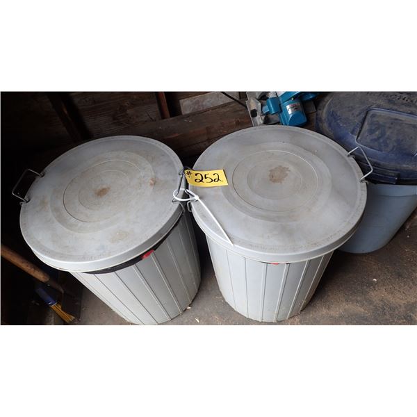 2 GRAY GARBAGE CANS
