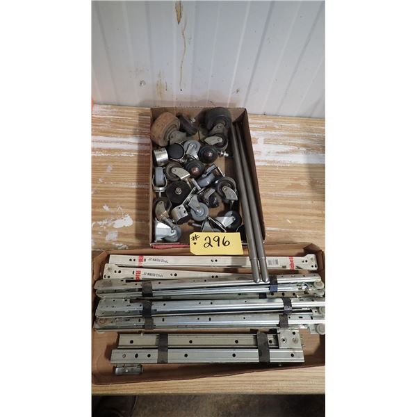 DRAWER SLIDERS, VARIOUS CASTORS & WHEELS, OVERHEAD GARAGE DOOR SPRING TIGHTENING BARS