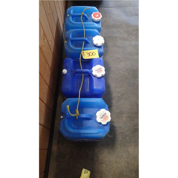 4 WATER CONTAINERS - 3 APPROXIMATELY 5-US GALLONS & 1 APPROXIMATELY 7-US GALLONS
