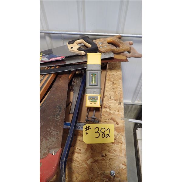 GOOSENECK WRECKING BAR, HANDSAWS, MAGNETIC STRIPS & ASSORTED TOOLS