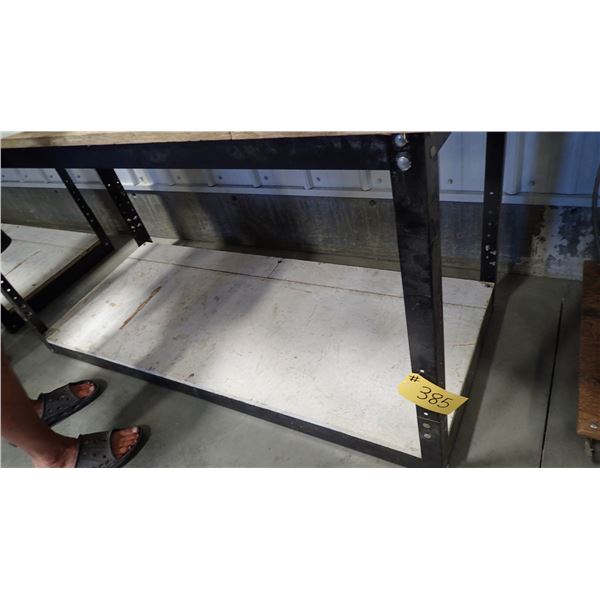STEEL WORKBENCH WITH WOOD TOP AND SHELF