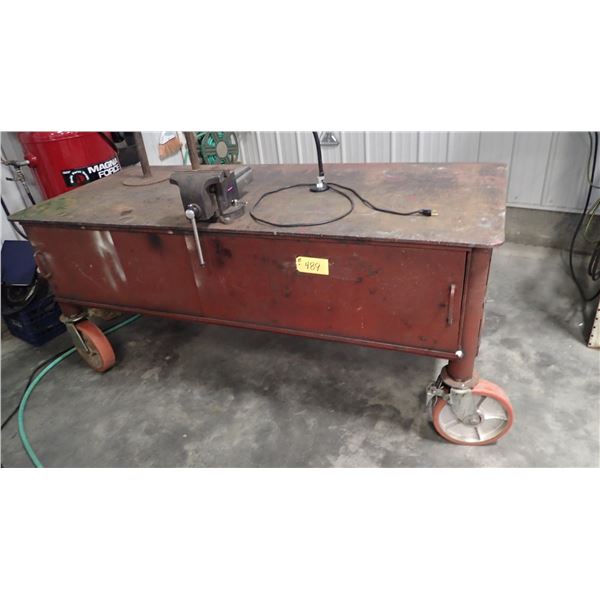 HEAVY DUTY WELDING BENCH ON CASTERS WITH A HALF INCH STEEL TOP
