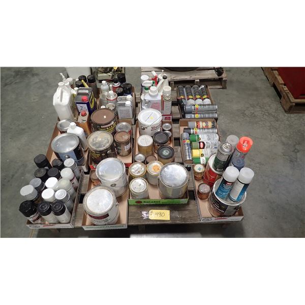 PALLET OF VARIOUS PAINT & PAINT SUPPLIES