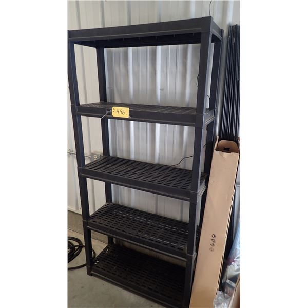 BLACK PLASTIC SHELVING UNIT APPROX 6’ X 3’