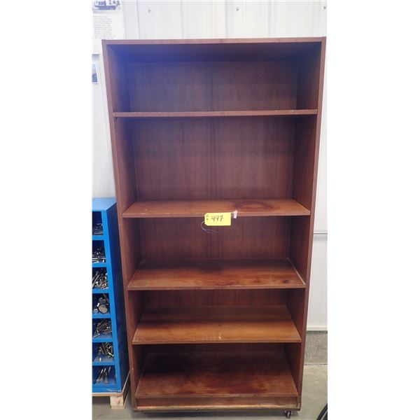 WOODEN SHELVING UNIT APPROX 6’ X 3’