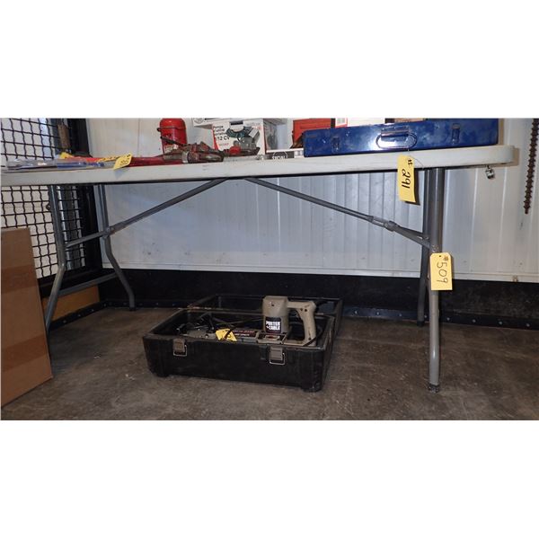 TABLE WITH FOLDING LEGS (APPROX 30” X 72”)