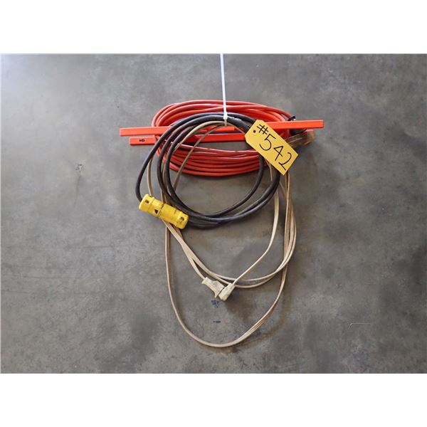 3 - EXTENSION CORDS VARIOUS LENGTHS & A CORD CADDY