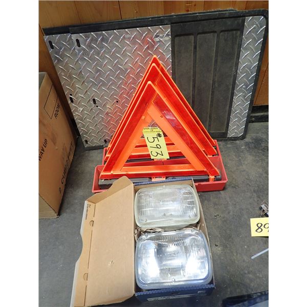 WARNING TRIANGLES, F350 MUD FLAPS & RECTANGULAR SEALED BEAM HEADLIGHTS