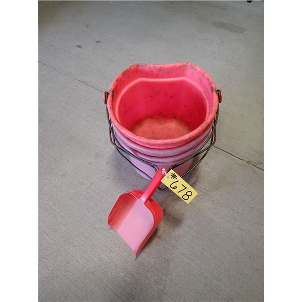 3 - PLASTIC 20 QUART WATER BUCKETS FLAT BACK WITH FEED SCOOP