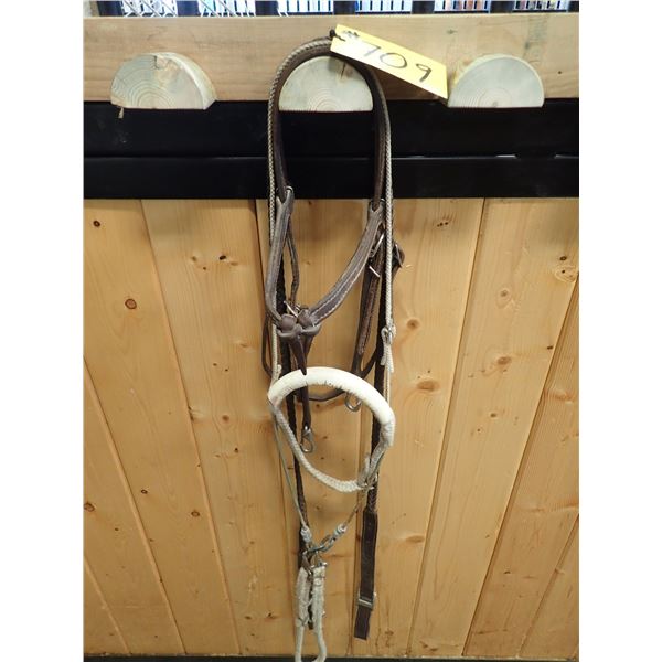 LEATHER HEADSTALL, BARREL RACING REINS, TIE DOWN