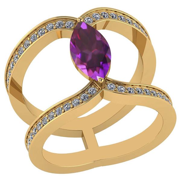 Certified 1.52 Ctw Amethyst And Diamond VS/SI1 Ring 14K