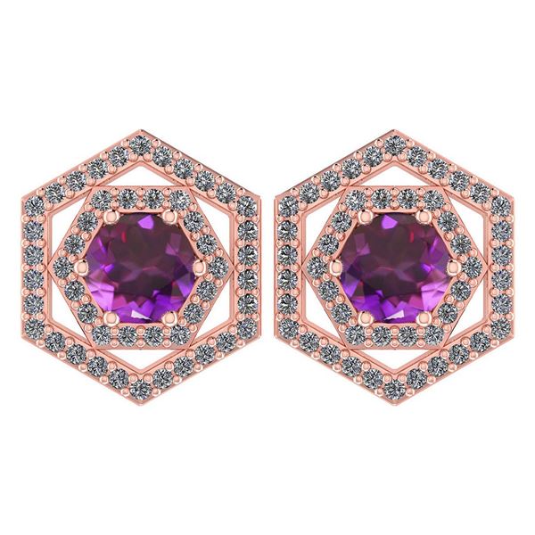 Certified 1.38 Ctw Amethyst And Diamond 18k Rose Gold H