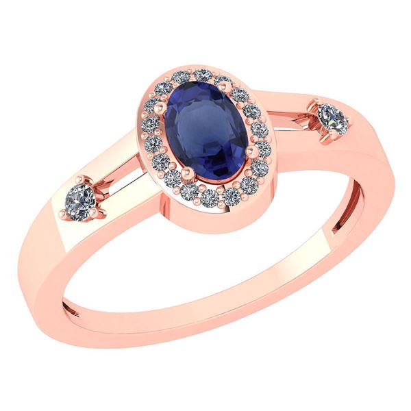 Certified 0.65 Ctw Blue Sapphire And Diamond 14k Rose G