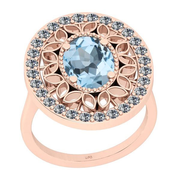 Certified 3.20 Ctw I2/I3 Blue Topaz And Diamond 14K Ros