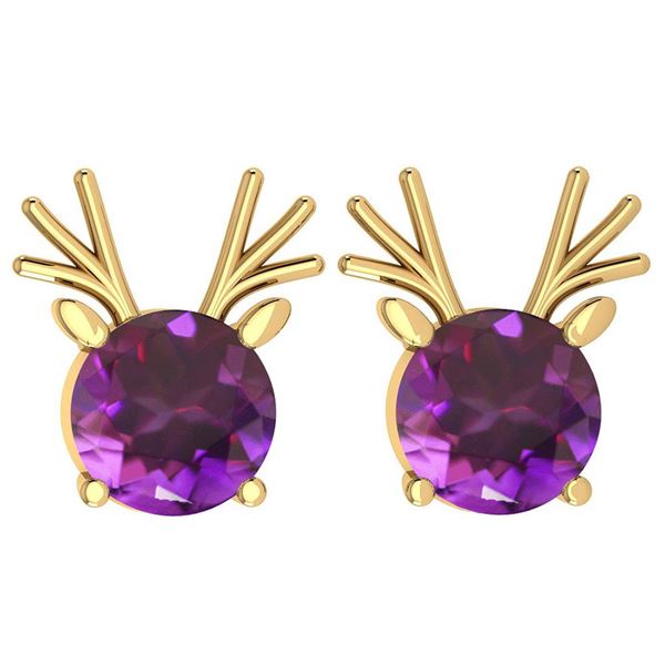 Certified 12.00 Ctw Amethyst Stud Earrings 14K Gold Yel