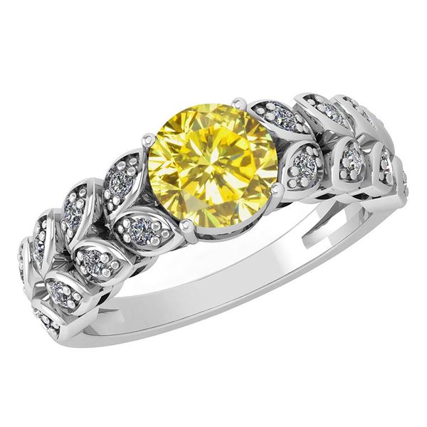 Certified 1.47 Ctw Treated Fancy Yellow Diamond And Whi