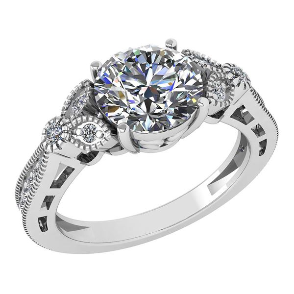 Certified 1.49 Ctw Diamond 14K White Gold Halo Ring