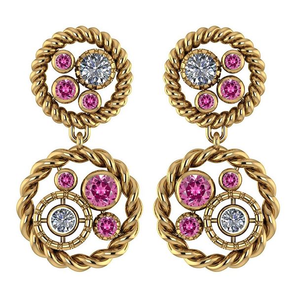 Certified 1.64 Ctw Ruby And Diamond 14K Yellow Gold Stu