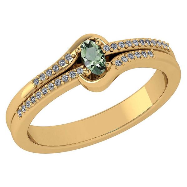 Certified 0.29 Ctw Green Amethyst And Diamond 14k Yello