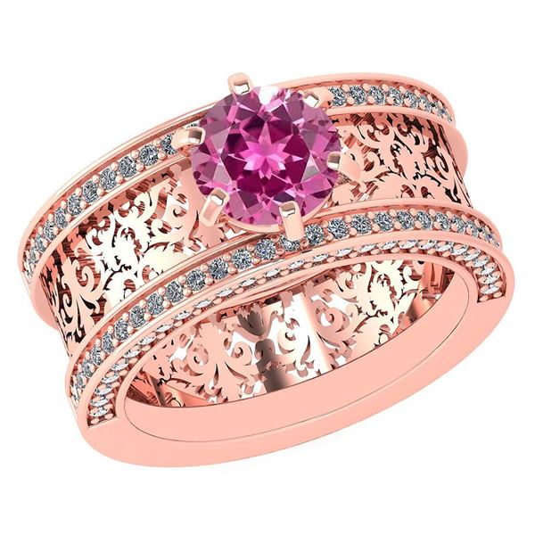 Certified 1.81 Ctw Pink Tourmaline And Diamond Wedding/
