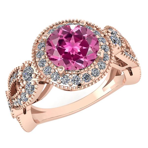 Certified 1.90 Ctw Pink Tourmaline And Diamond Wedding/