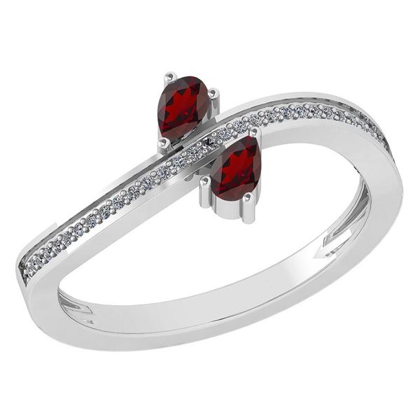 Certified 0.50 Ctw Garnet And Diamond 18K White Gold Ri