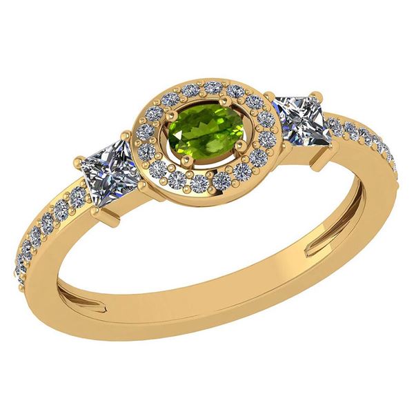 Certified 0.77 Ctw Peridot And Diamond 14k Yellow Gold