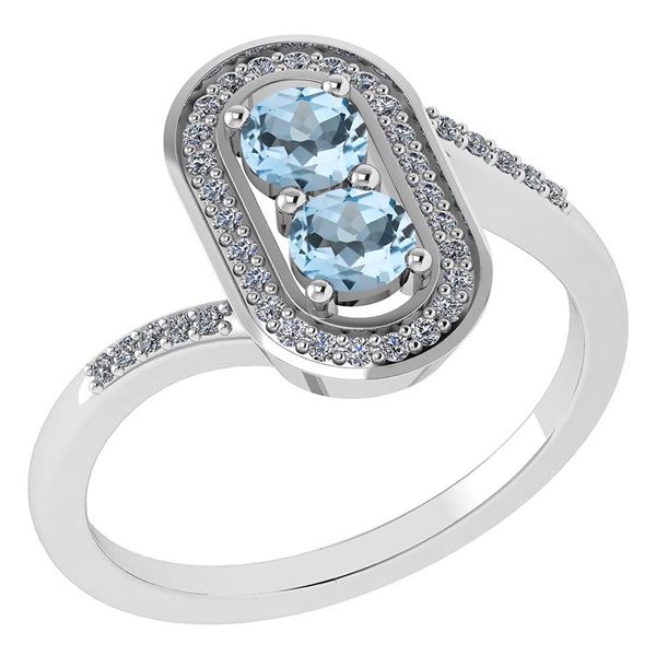 Certified 0.68 Ctw Aquamarine And Diamond 14k White Gol
