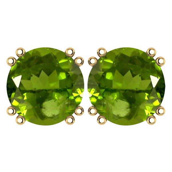 Certified 6.00 Ctw Genuine Peridot 14K Yellow Gold Stud