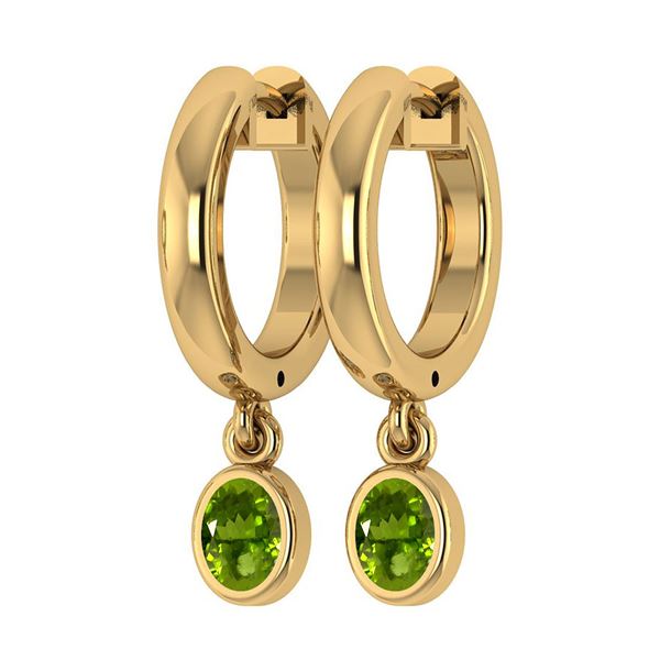 Certified 1.00 Ctw Peridot Hoop Earring 18K Yellow Gold