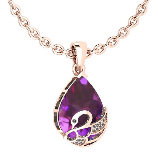 Certified 7.40 Ctw Amethyst And Diamond VS/SI1 Necklace