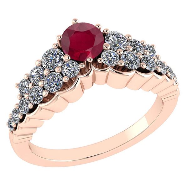 Certified 0.95 Ctw Ruby And Diamond VS/SI1 Halo Ring 14