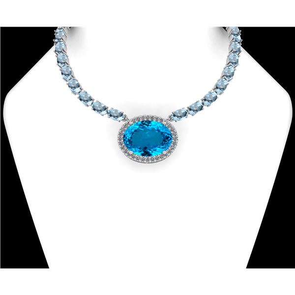 Certified 76.30 Ctw Blue Topaz And Diamond I2/I3 14K Wh