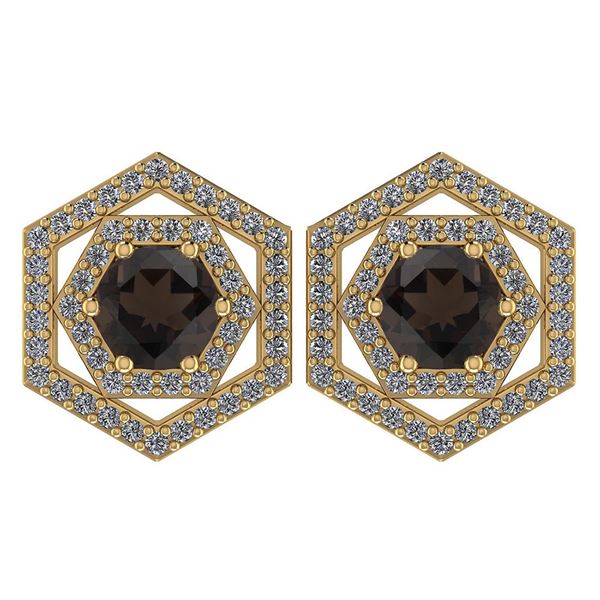 Certified 1.38 Ctw Smoky Quarzt And Diamond 18k Yellow