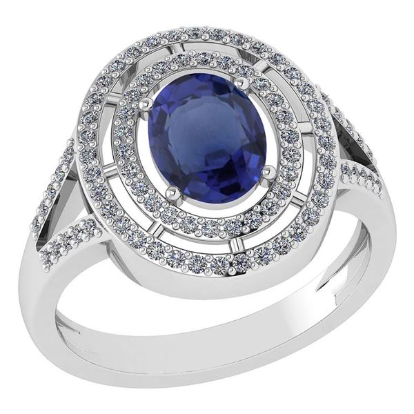 Certified 1.66 Ctw Blue Sapphire And Diamond 14k White