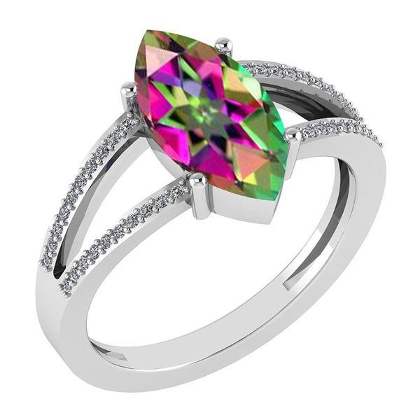 Certified 2.20 Ctw Mystic Topaz And Diamond VS/SI1 Ring