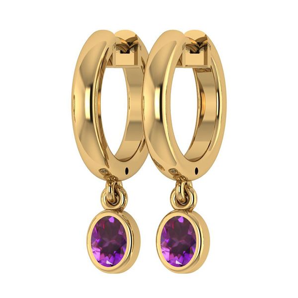Certified 1.00 Ctw Amethyst Hoop Earring 18K Yellow Gol