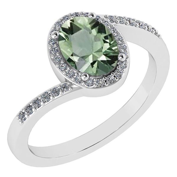Certified 1.44 Ctw Green Amethyst And Diamond 14k White