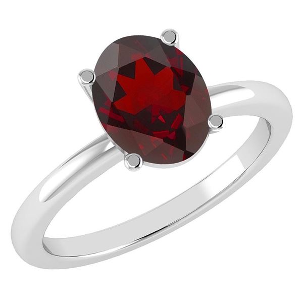 Certified 2.50 Ctw Garnet 14K White Gold Solitaire Ring