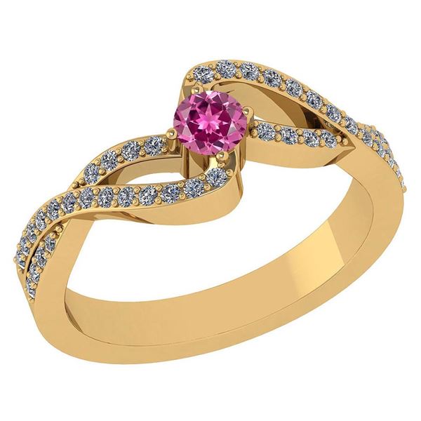 Certified 0.61 Ctw Pink Tourmaline And Diamond 18K Yell