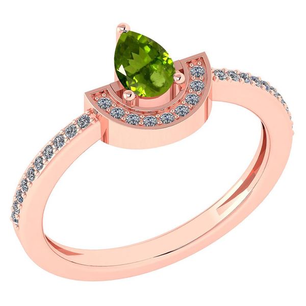 Certified 0.64 Ctw Peridot And Diamond 14k Rose Gold Ri