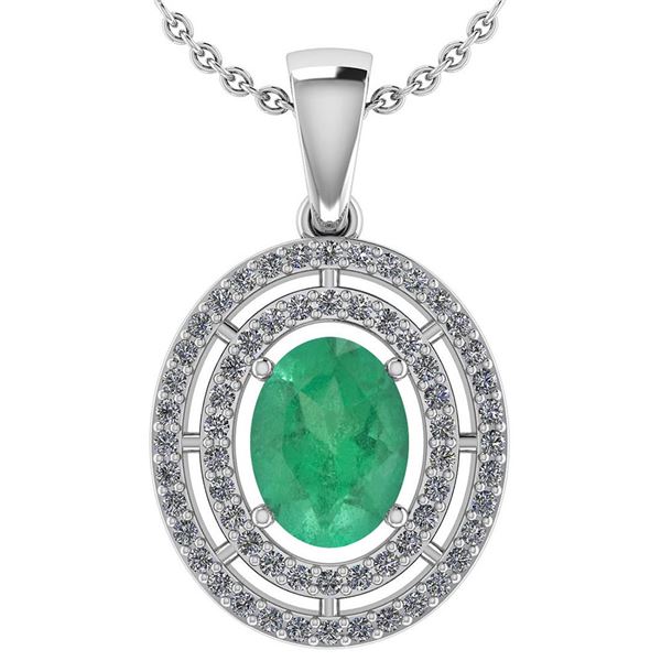 Certified 1.56 CTW Emerald And Diamond 14k White Gold H