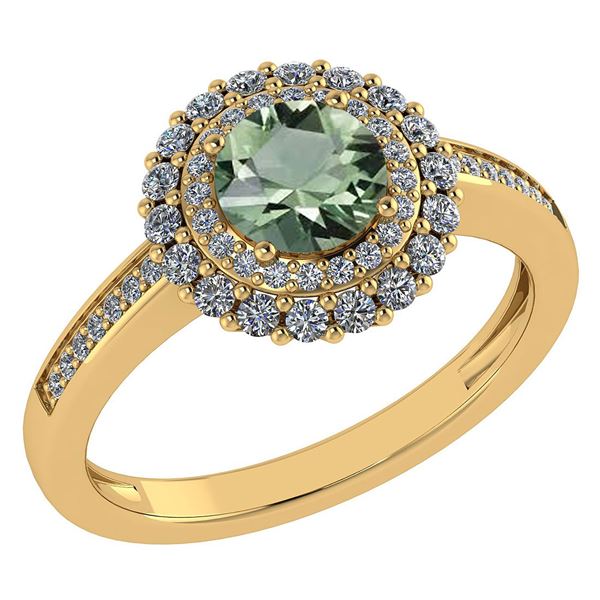 Certified 1.28 Ctw Green Amethyst And Diamond 14k Yello