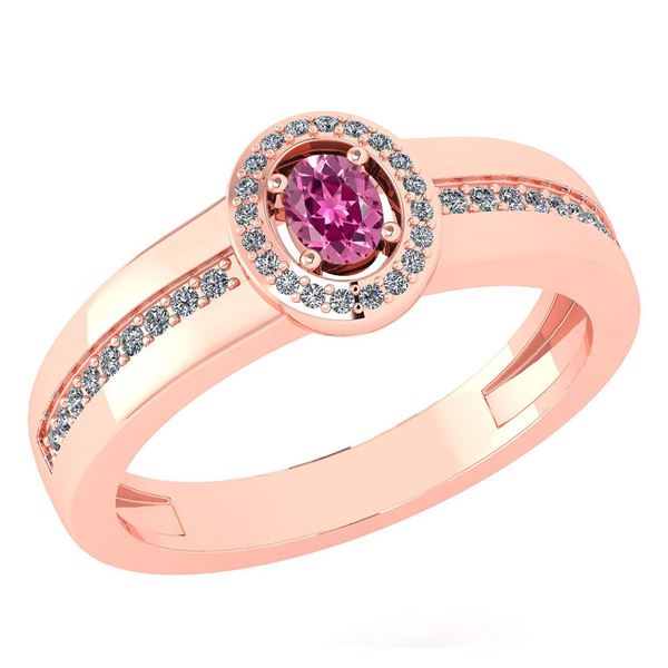 Certified 0.35 Ctw Pink Tourmaline And Diamond 14K Rose