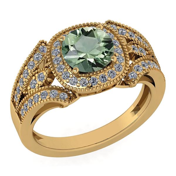 Certified 1.58 Ctw Green Amethyst And Diamond Wedding/E